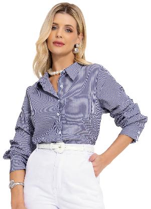 Camisa (Listrado Azul) em Tricoline