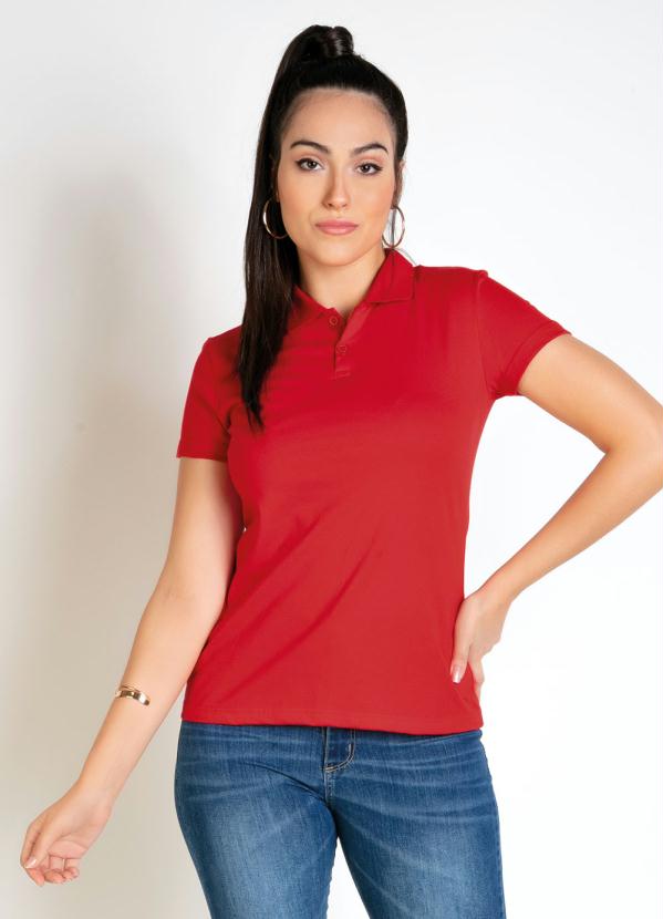 Camisa Polo Feminina (Vermelha) com Mangas Curtas