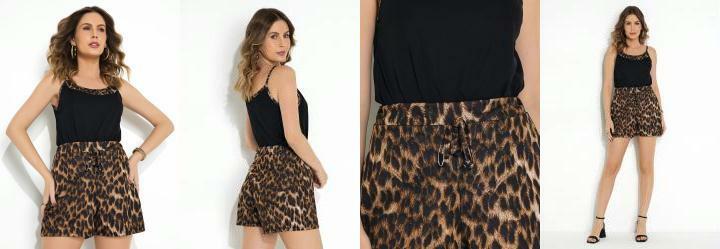 Conjunto Preto e Animal Print Regata e Short