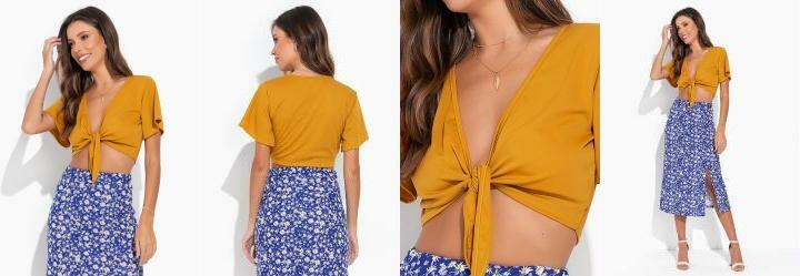 Cropped Caramelo com Decote para Amarrao