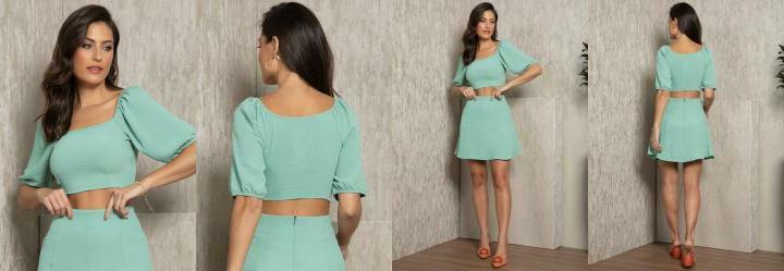 Cropped Verde com Manga Bufante