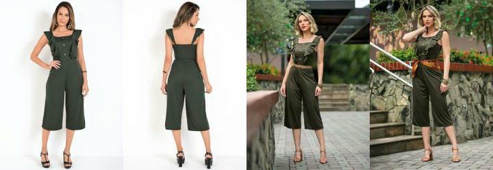 Macaco Verde Militar com Babados e Botes