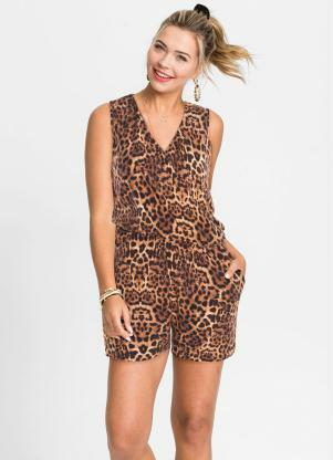 Macaquinho Transpassado Animal Print (Ona Marrom)