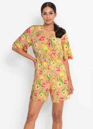 Macaquinho Transpassado Estampado (Floral Laranja)