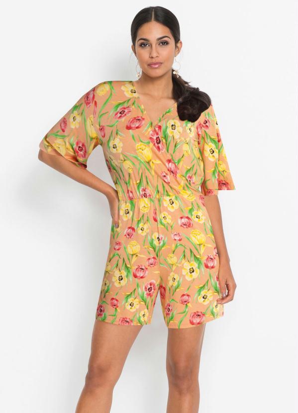 Macaquinho Transpassado Estampado (Floral Laranja)