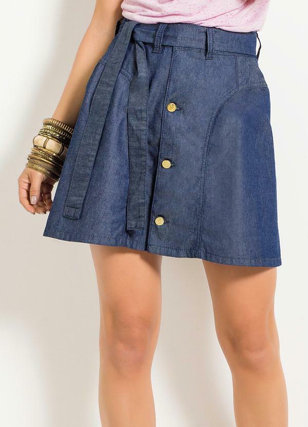 saia jeans com botoes frontais