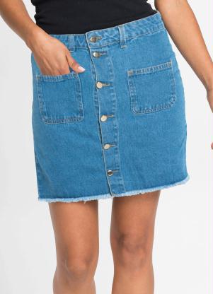 Saia Jeans com Abotoamento Frontal (Azul Médio)