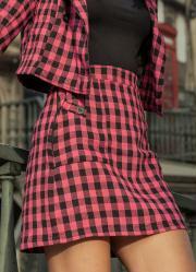 Saia Xadrez Pink com Bolsos