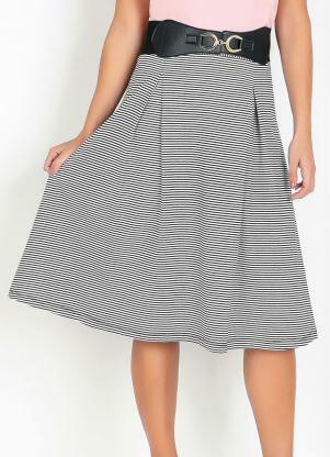 Saia com Pregas (Listrada Preta) Moda Evanglica
