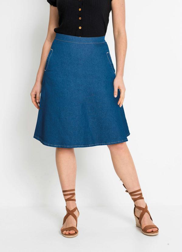 Saia Jeans com Bolsos (Azul Mdio)