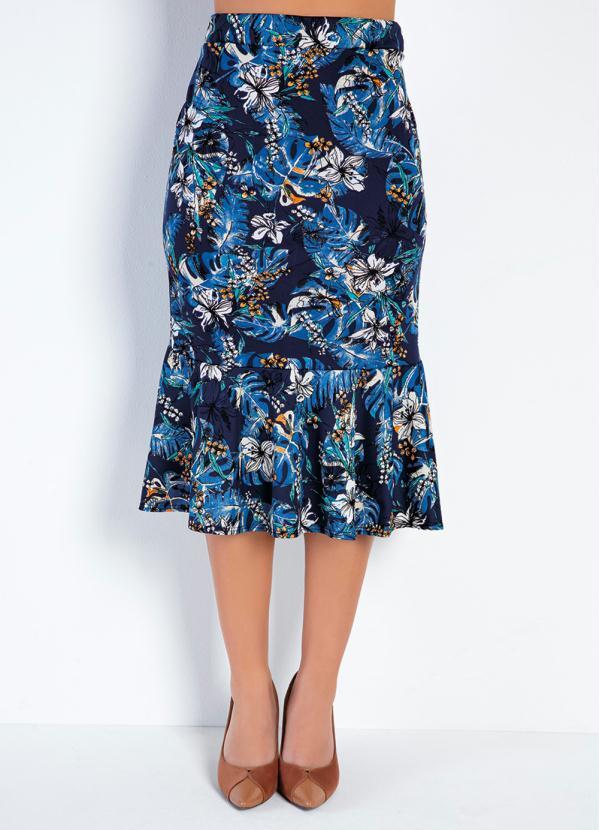Saia Peplum (Floral Azul) Moda Evanglica