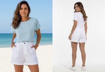 Short Branco com Bolsos e Elstico na Cintura