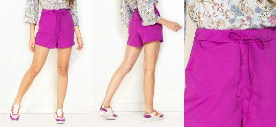 Short Violeta com Bolsos e Detalhe para Amarrar