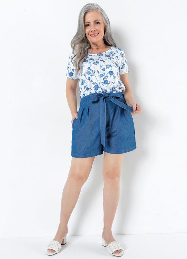 Shorts Sarja com Amarração (Azul Médio)
