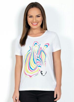 T-Shirt (Branca) com Estampa de Zebra Neon