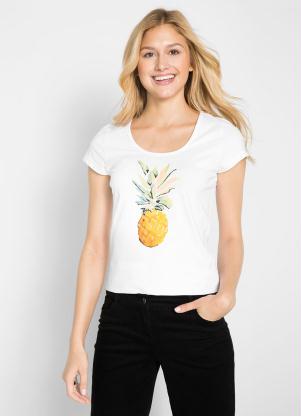 T-Shirt com Estampa de Abacaxi (Branca)