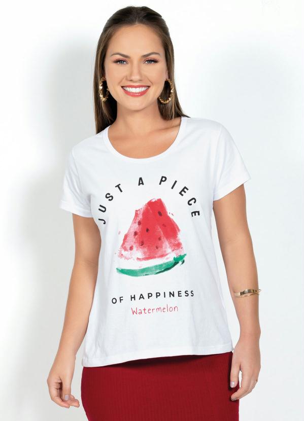 T-Shirt com Estampa Frontal de Melancia (Branca)