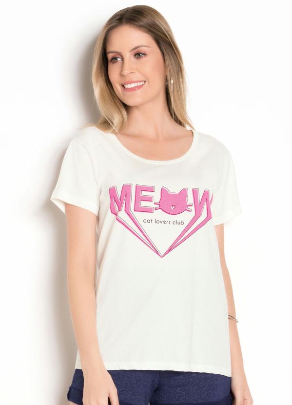 T-Shirt (Off White) com Estampa Frontal Neon