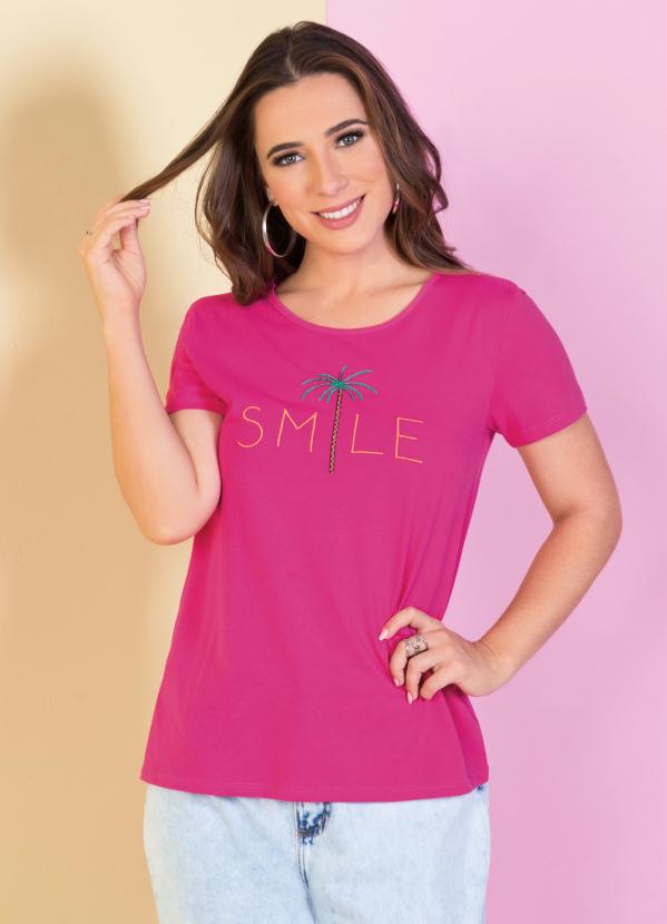 T-Shirt (Pink) com Bordado Frontal Smile