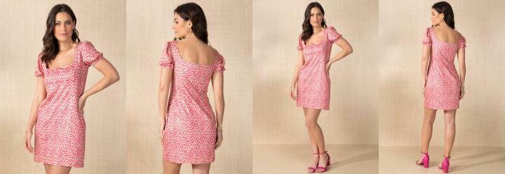 Vestido Abstrato Bege com Bolsos