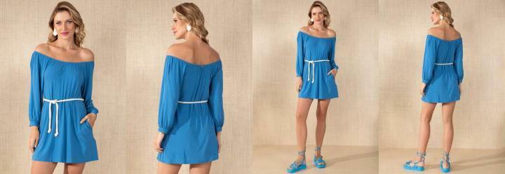 Vestido Azul com Cordel para Amarrar na Cintura