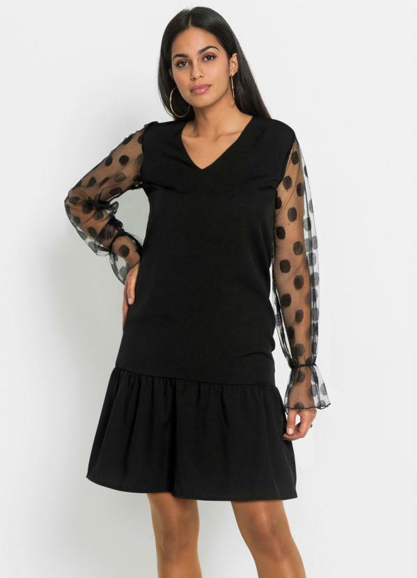 Vestido com Po nas Mangas (Preto)
