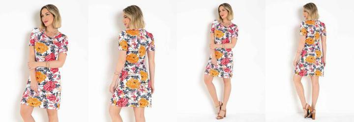 Vestido Curto Floral Branco com Mangas