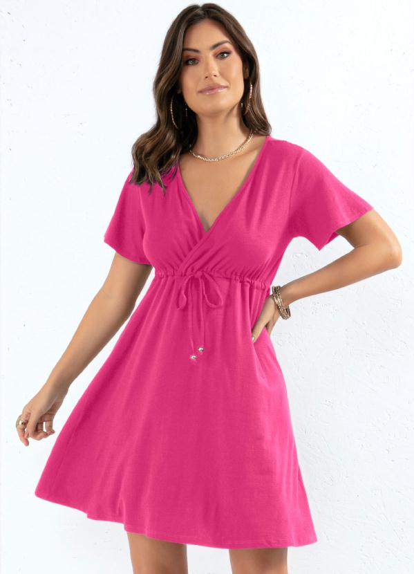 Vestido Curto (Pink) com Decote Transpassado