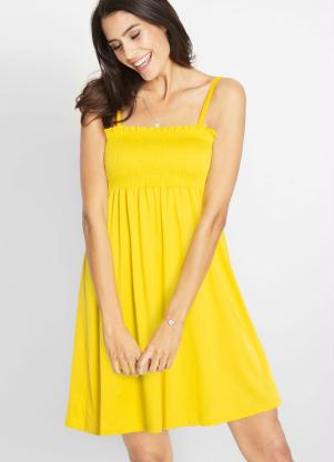 Vestido de Alcinhas com Franzido (Amarelo)