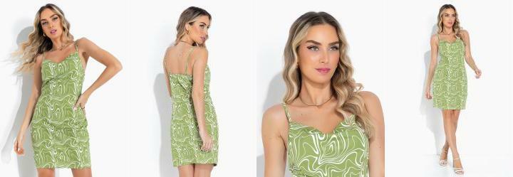 Vestido Efeito Lquido Verde com Decote Degag