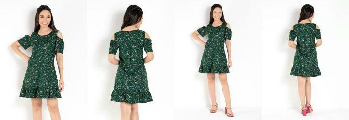 Vestido Floral Verde com Ombros Vazados
