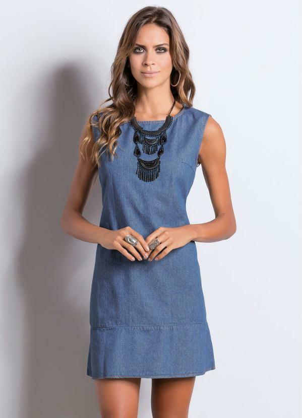 Vestido (Jeans) Quintess com Babado na Barra