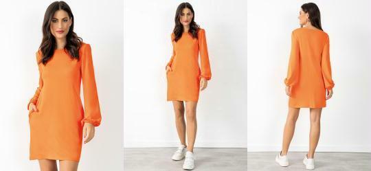 Vestido Laranja com Bolsos Funcionais