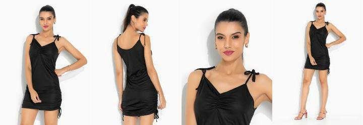 Vestido Preto com Elstico nas Laterais