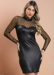 Vestido Preto com Gola Alta e Transparncia