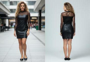 Vestido Preto com Gola Alta e Transparncia