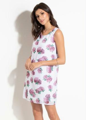 Vestido Quintess (Floral Branco) em Chiffon