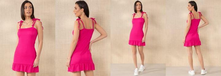 Vestido Rosa com Alas Duplas para Amarrar