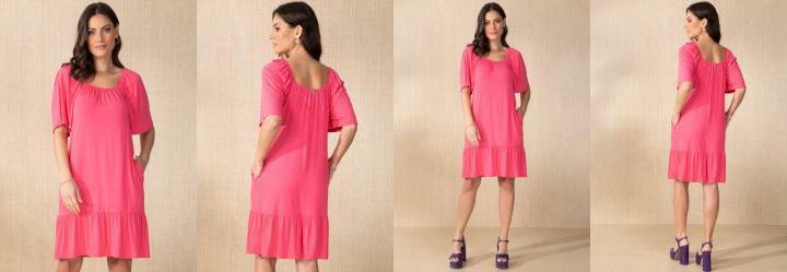 Vestido Rosa com Babado na Barra