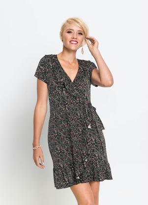 Vestido Transpassado Babados (Floral Preto)