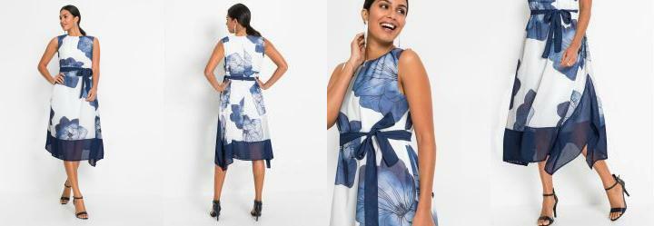 Vestido Midi Assimtrico Floral Azul