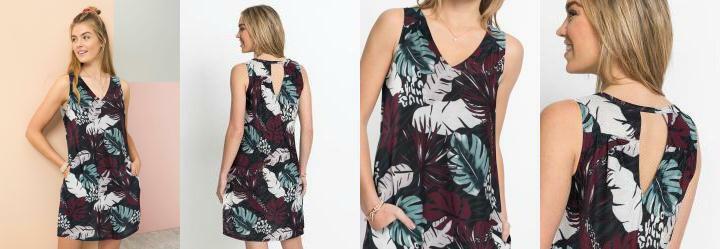 Vestido Decote V Folhagem Roxo