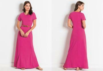 Vestido com Recortes Fcsia Moda Evanglica