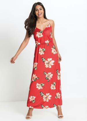 vestido vermelho florido