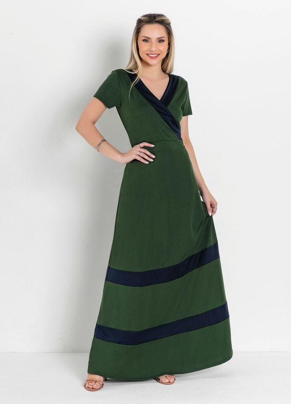 Vestido Evasê (Verde e Marinho ) Moda Evangélica