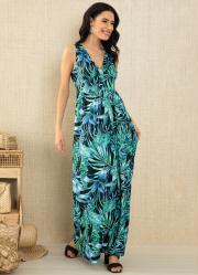 Vestido Folhagem Tropical Longo com Amarrao