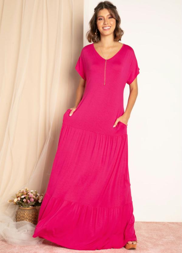 Vestido Longo (Pink) com Recortes em Camadas