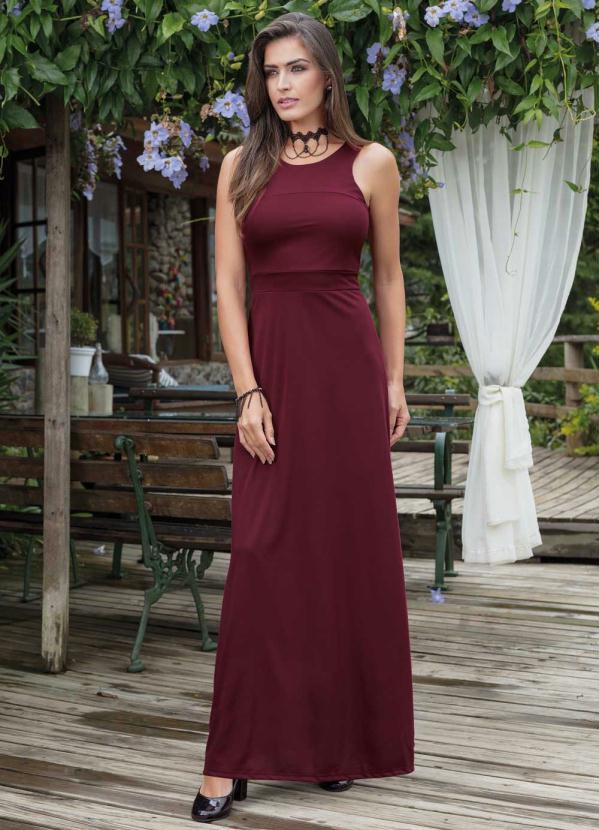 vestido longo bordô