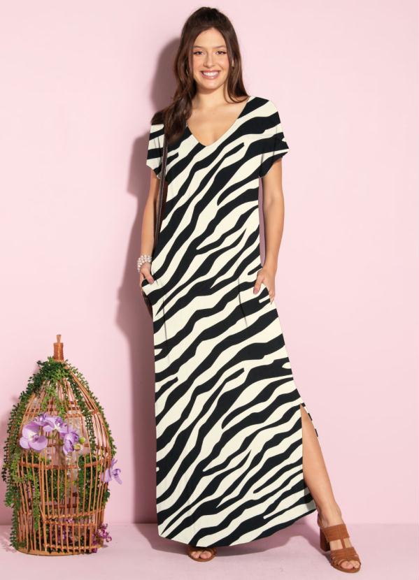Vestido Longo Soltinho com Fenda (Zebra)