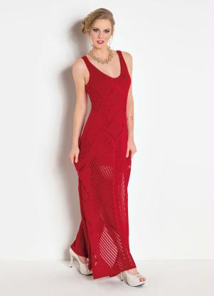Vestido Longo Tric com Fenda (Vermelha)